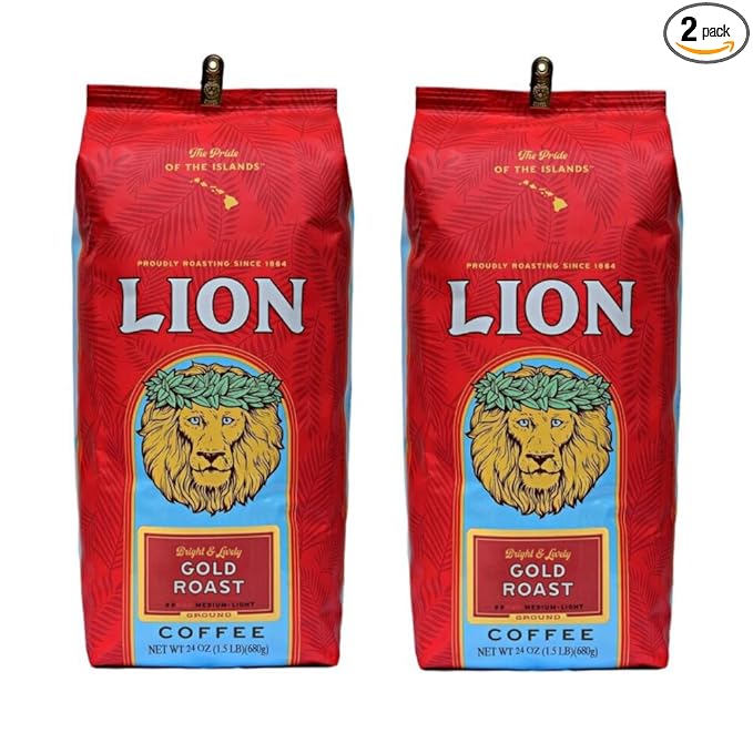Lion Coffee Gold Roast Ground 24 Ounce Bag (Pack of Two)