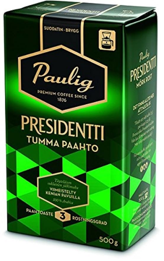 Paulig Presidentti (President) - Dark Roast - Fine Grind - Premium Filter Blend Ground Coffee - Bag 500g (Finland) (1 Bag )