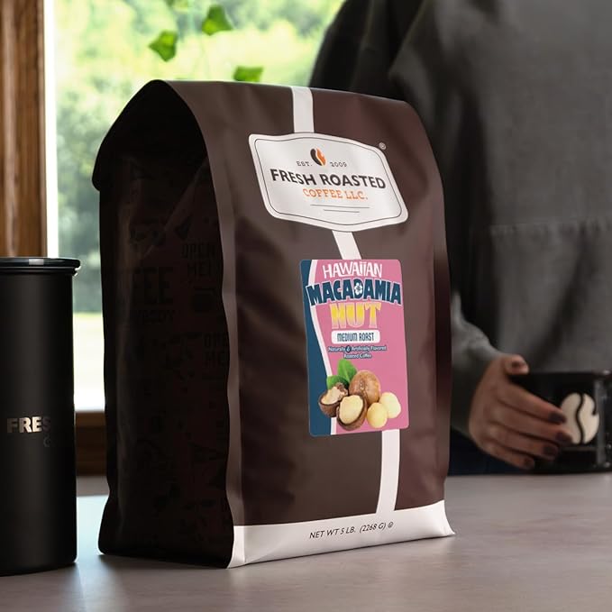 Fresh Roasted Coffee Hawaiian Macadamia Nut Flavored Coffee 5 lb Medium Roast Kosher Ground