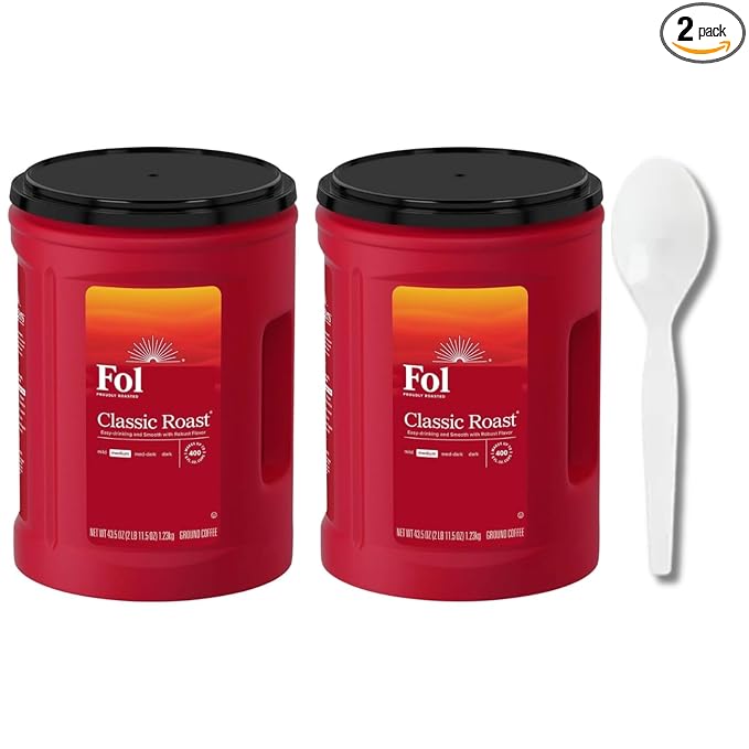Classic Roast Ground Coffee Medium Roast 40.3 Oz (2 Pack) with Medium Weight Plastic Spoon