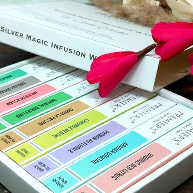 Premiers Silver Magic Infusion Wands | 9-in-1 Gourmet White Tea Infuser Wands Collection | Herbal and Ayurvedic Chai Collection with Fruits &amp Flowers | Ideal Gift Set for Delicious Tea Lovers