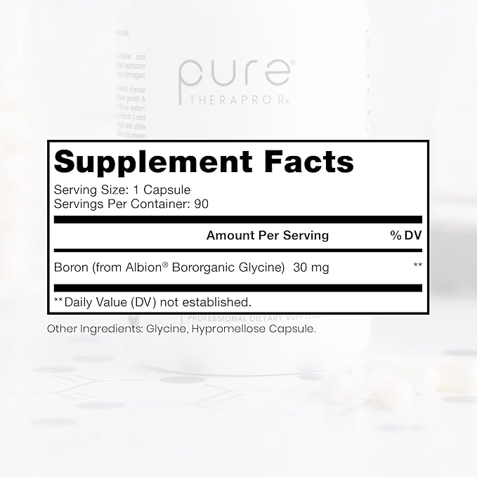 Pure TheraPro Rx Bio Boron 30mg/Capsule 90 Capsules Bororganic Glycine Boron Supplements for Men &amp Women Vegan Mineral Supplements for Bones Cardiovascular Function &amp Immunity Support