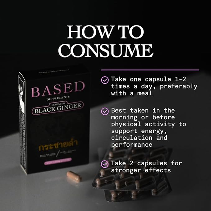 Based Supplements Black Ginger - Premium Thai Root Extract with 16% Methoxyflavones &amp 11% DMF - Traditional Asian Herb for Energy &amp Performance Support (300mg 30 Capsules)