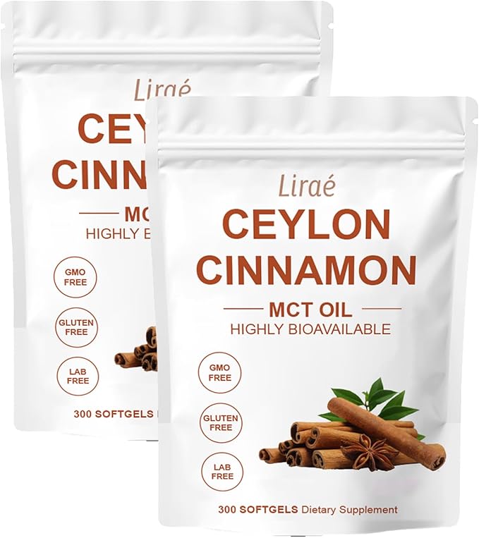 LIRAE Ceylon Cinnamon Ceylon Cinnamon Soft Gels Equivalent with Mct Oil Highly Bioavailable Herbal Extract | Non-GMO Gluten Free | 300 Softgel (2)