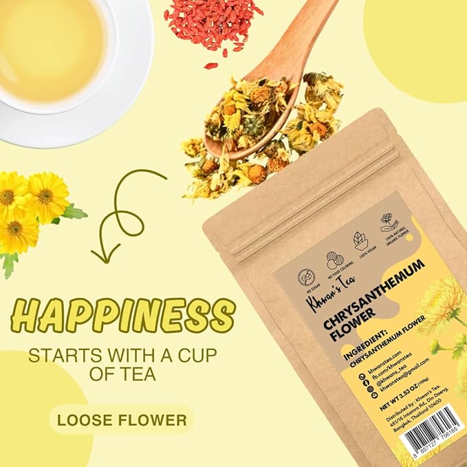 Chrysanthemum Tea - Chrysanthemum Flower Loose Caffeine-Free Antioxidant Herbal Infusion Tea 3.52 Oz Sourced from Thailand