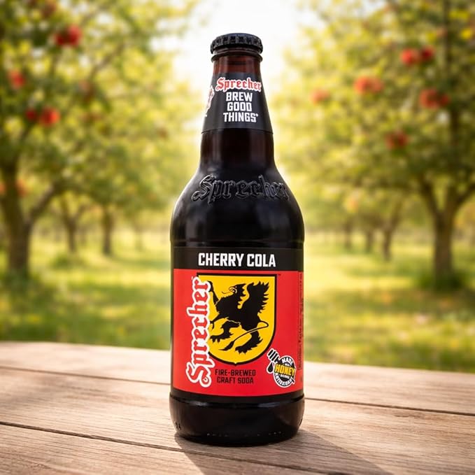 Sprecher Cherry Cola in 16 fl oz Glass Bottles (12 Pack) Fire-Brewed Craft Soda with Real Honey Caffeine-Free Gluten-Free Kosher Gourmet Handcrafted Soft Drink