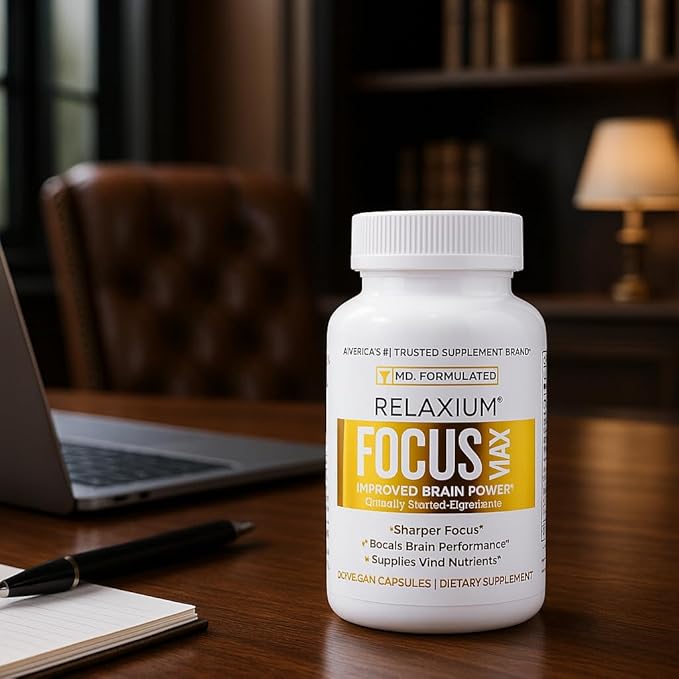 Relaxium FocusMax Brain &amp Focus Health Supplement Mental Clarity Support Proven Concentration Focus Memory &amp Nootropics Booster USA-Manufactured 30 Vegan Capsules (Pack of 2)