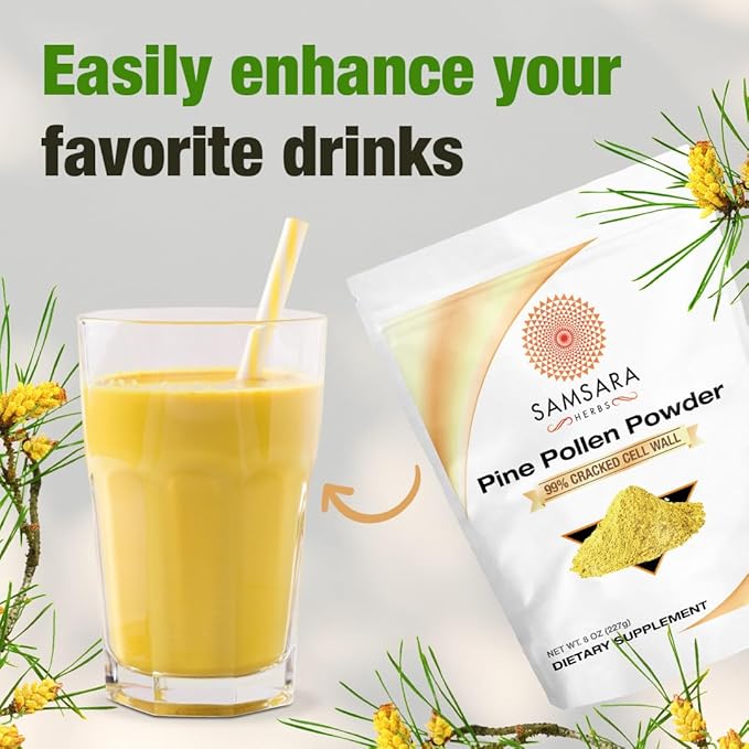 Samsara Herbs Pine Pollen Powder Wild Harvested - 99% Cracked Cell Wall (16oz/454g) Supports Healthy Energy &amp Longevity