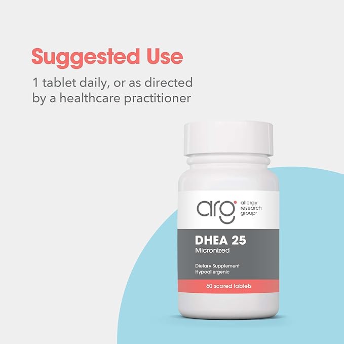 Allergy Research Group ARG DHEA 25 Micronized Lipid Matrix - Supports Hormone Balance &amp Brain Function - Delivers 25 mg DHEA - Micronized &amp Plant Sourced - Hypoallergenic - 60 Servings - 60 Ca