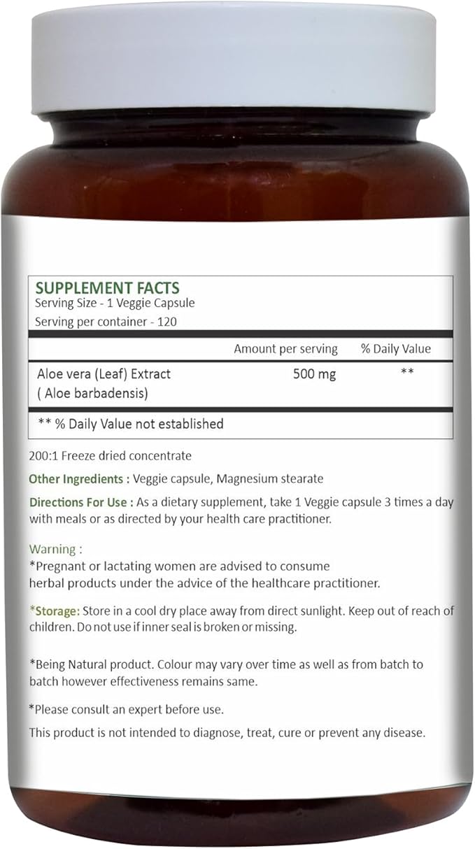 HERBAL HILLS Aloe Vera Capsules (Aloe barbadensis) | 120 Capsules (500 mg) | Pure Aloe Freeze Dried Powder Supplement High Concentration Supports Overall Well-Being