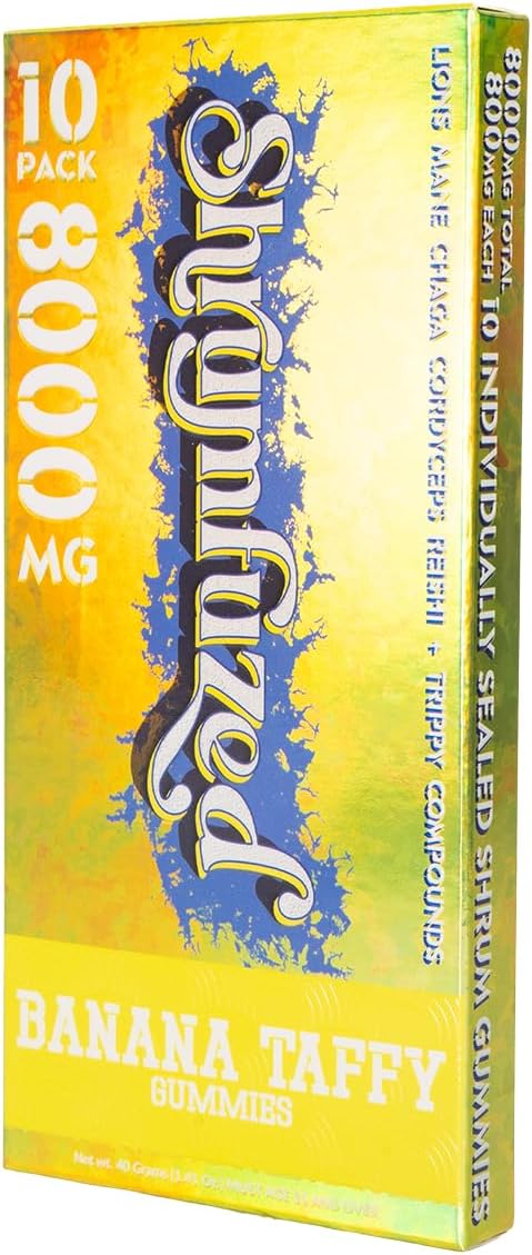Shrumfuzed - Proprietary Nootropic Gummy 8000mg - Lion's Mane Reishi Chaga and Cordycep Nootropic Mushroom Blend (10 Banana Taffy)