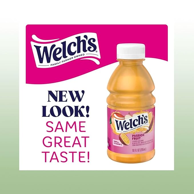 Welch’s Passion Fruit Juice Drink 10 fl oz Plastic Bottle 24 Pack + 2 Reusable Snack Bags by KOOL8SHOP Infinite Deals