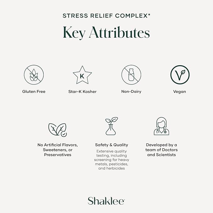 Shaklee - Stress Relief Complex - Calming Blend of L-theanine Ashwagandha Beta-sitosterol and L-tyrosine - Promotes Relaxation without Drowsiness - 1 Caplet Daily - Adults Supplement - 30 Caplets