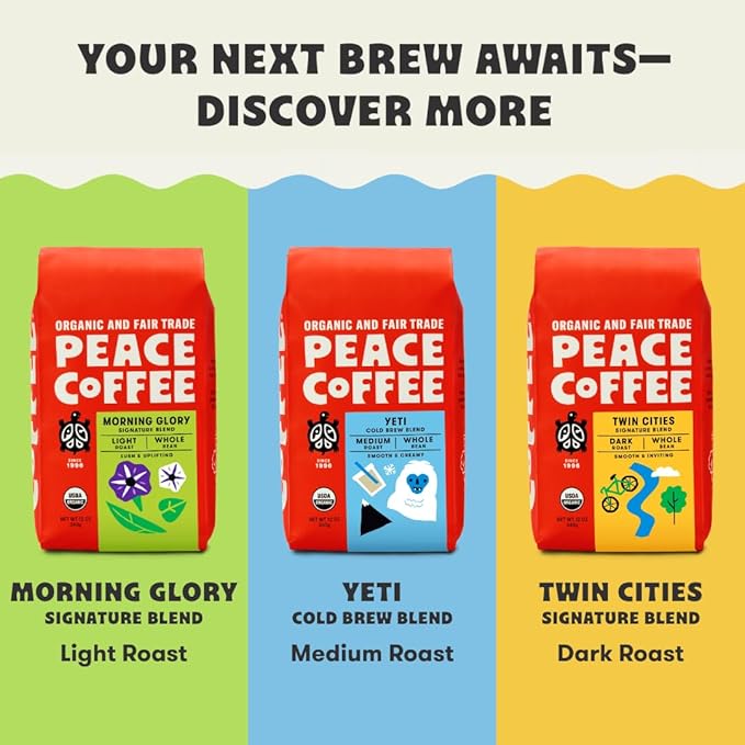 Peace Coffee Colombia Single Origin Medium Roast Whole Bean Coffee 5 lb Organic Fair Trade Crisp Mild Flavor Shade Grown Fresh Roasted