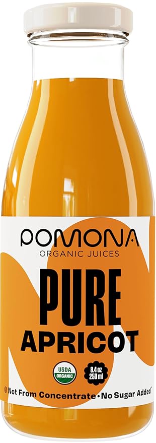 Pomona Organic Apricot Juice Cold Pressed USDA Organic Juices 100% Apricots No Added Sugar Not From Concentrate Vegan Kosher Non GMO Pasteurized 8.4 oz Glass Bottles (Pack of 12)(Packaging Ma