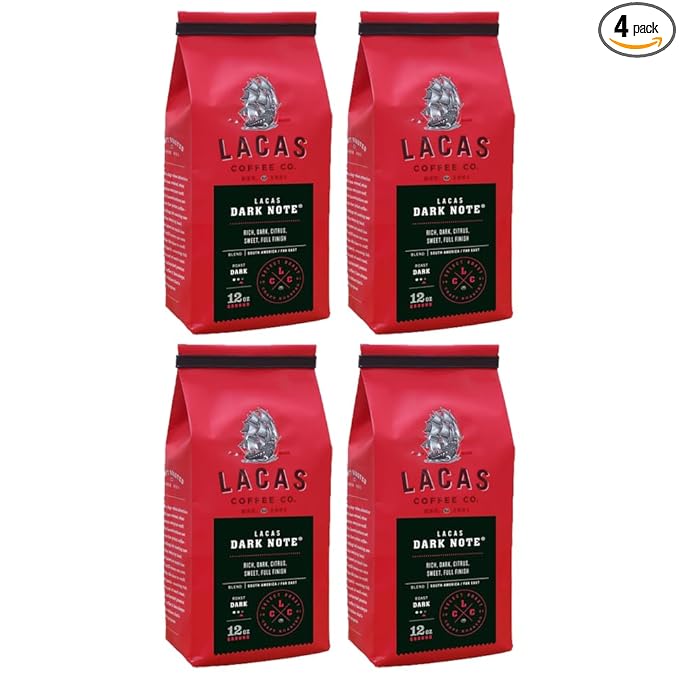 Lacas Coffee Company Medium Fine Ground Coffee 12oz Bag (4 bags Dark Note)