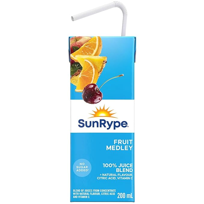 SunRype 100% Pure Fruit Juice Boxes Variety Pack Perfect for On-The-Go 40x200ml