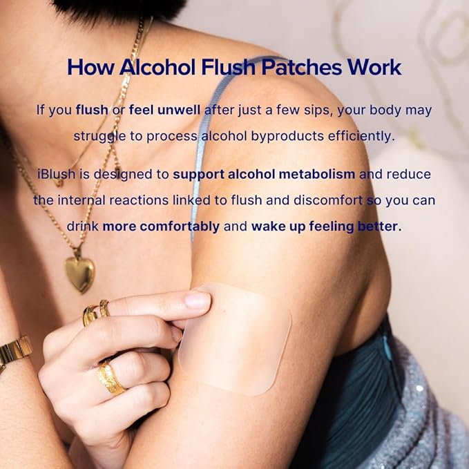 Alcohol Flush Patches – Discreet Easy-to-Wear Support for Redness &amp Drinking Discomfort | Non-Ingestible Option for Asian Glow &amp Alcohol Sensitivity | 36 Patches