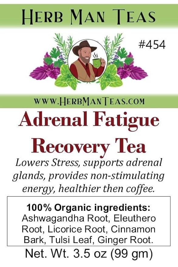 ADRENAL FATIGUE TEA – Non-Stimulating Energy &amp Stress Support with Adaptogens – by Master Herbalist Khabir – 100% Organic Non-GMO No Additives