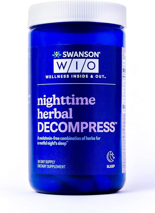 Night time Herbal Decompress - No Melatonin Chamomile Valerian Root Hops Botanical Non-Habit 60 Capsules (30-Day Supply)