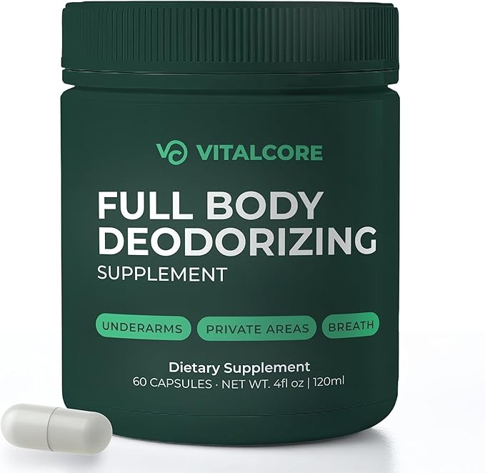 Body Deodorizing Supplement - 200mg Chlorophyll Capsules for 24hr Freshness | Gut &amp Skin Health | Vegan Body Magic Capsules (60ct)
