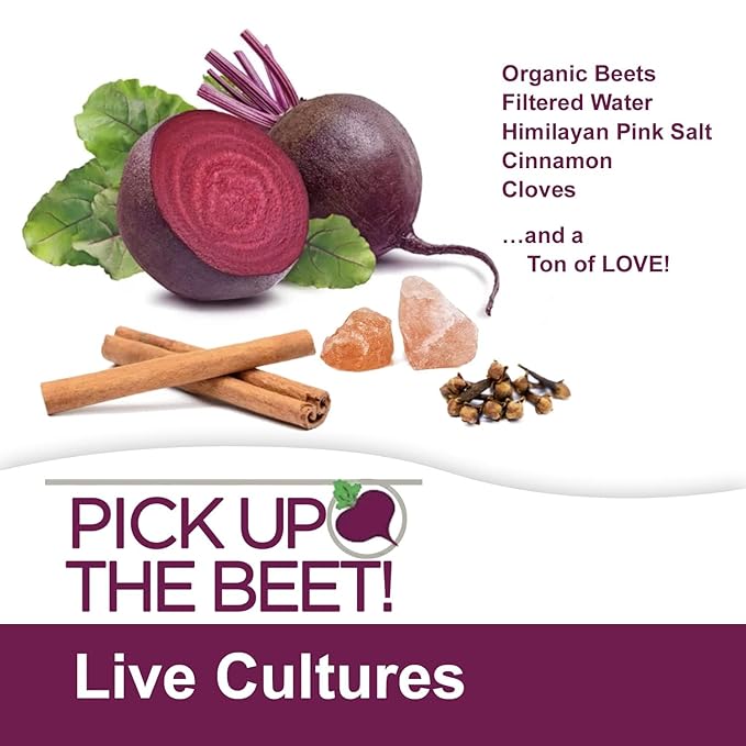 Pick Up The Beet Organic Beet Juice Kvass with Live Probiotics Vegan - Natural Nitric Oxide Boost Fermented Beet Tonic Sugar Cravings Support 32 Ounces 2 Bottles