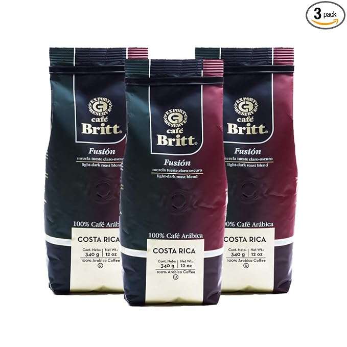 Café Britt® - Costa Rican Fusion Coffee (12 oz.) (3-Pack) - Ground Arabica Coffee Kosher Gluten Free 100% Gourmet &amp Medium Dark Roast