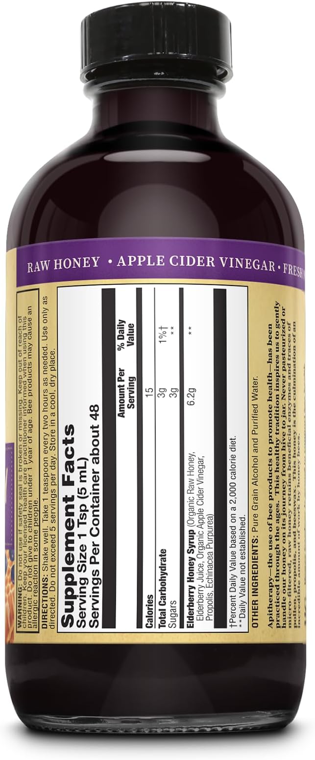 ZAND Elderberry &amp Honey Immune Syrup - Black Elderberry Syrup for Adults &amp Kids Natural Throat Defense Wellness Supplement with Propolis &amp Organic Apple Cider Vinegar - 8 Fl Oz