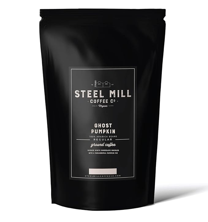 Steel Mill Coffee Co. Ghost Pumpkin Spice Ground Coffee 2 LB Bag | Seasonal Fall Coffee with White Chocolate &amp Pumpkin Pie Notes | Medium Roast 100% Arabica Sugar-Free