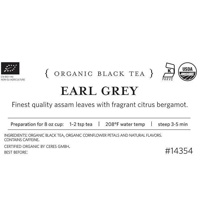 Tea Forte Premium Loose Leaf Tea Blend Resealable 1 Pound Bag Makes 160-175 Cups Earl Grey Tea