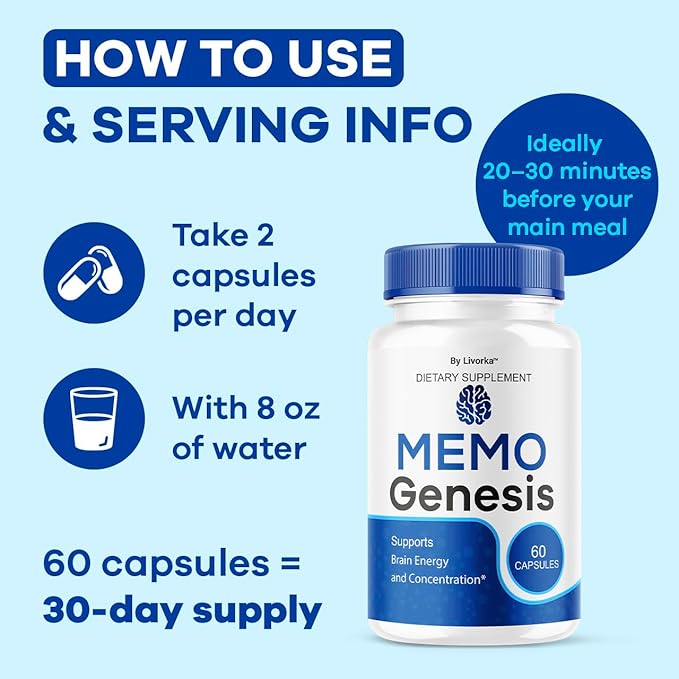 (3 Pack) Memo Genesis Capsules - Original MemoGenesis Brain Health Daily Support Pills Natural Advanced Formula Cognitive Health &amp Function to Help Maintain Clarity Focus 180 Capsules for 3 Month