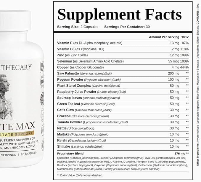 Prostate Supplement for Men - Saw Palmetto 200mg Pygeum Plant Sterols - Supports Prostate Health Urinary Flow Bladder Function - Mushroom Blend Zinc Selenium - Vegan Non-GMO - 60 Capsules