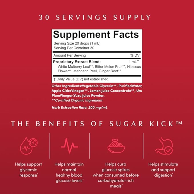 Apothékary Sugar Kick Herbal Supplement Liquid Drops Curbs Cravings and Helps Support Normal Blood Sugar Made in USA 1 Fl Oz 30 Servings