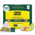 VAHDAM Lemon Ginger Tea Bags (100 Green Tea Bags) Low Caffeine | Fruity Flavor - Zesty Lemon &amp Ginger Orange Peel | Resealable Ziplock Pouch | Brew Hot or Iced Tea
