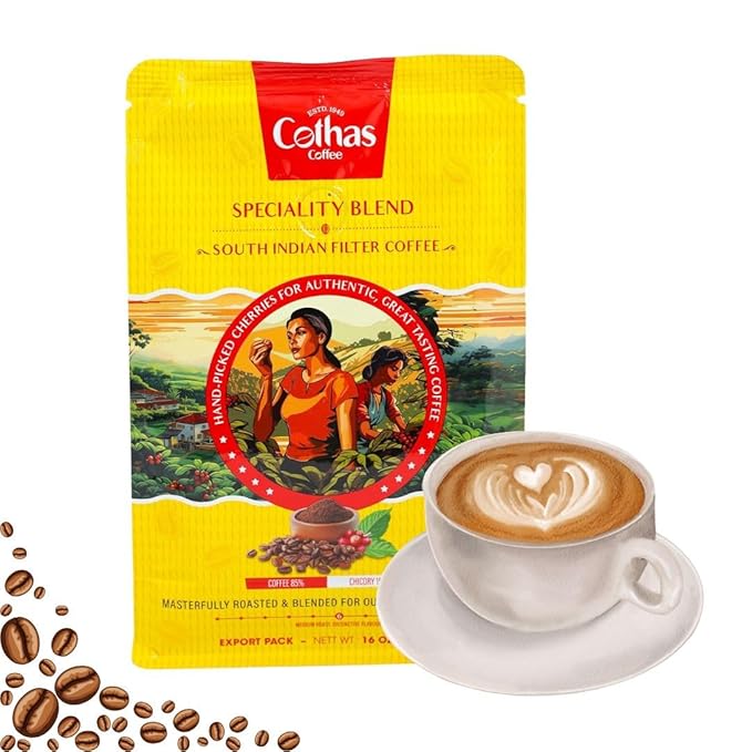 Cothas Traditional South Indian Speciality Blend Filter Coffee Powder - Pack of 3 Each 1 lbs [ Coffee : 85% Chicory : 15%. ]