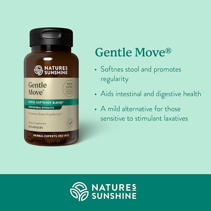 Nature's Sunshine Gentle Move: Experience Daily Digestive Support and Natural Constipation Relief with Natural Fiber for Soft Stools &amp Regularity 90 Capsules