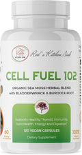 Red's Kitchen Sink Cell Fuel 102 – Organic Sea Moss 120 Capsules with Bladderwrack &amp Burdock Root | Dr. Sebi Inspired Herbal Blend | 60 Servings 2 Month Supply | Vegan 100% Natural