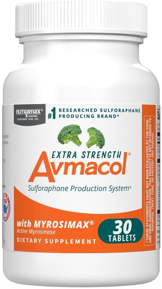 Nutramax Laboratories Avmacol Extra Strength #1 Researched Sulforaphane-Producing Brand for Detoxification with Glucoraphanin and Active Myrosinase Immune Health Adults &amp Children 30 Tablets