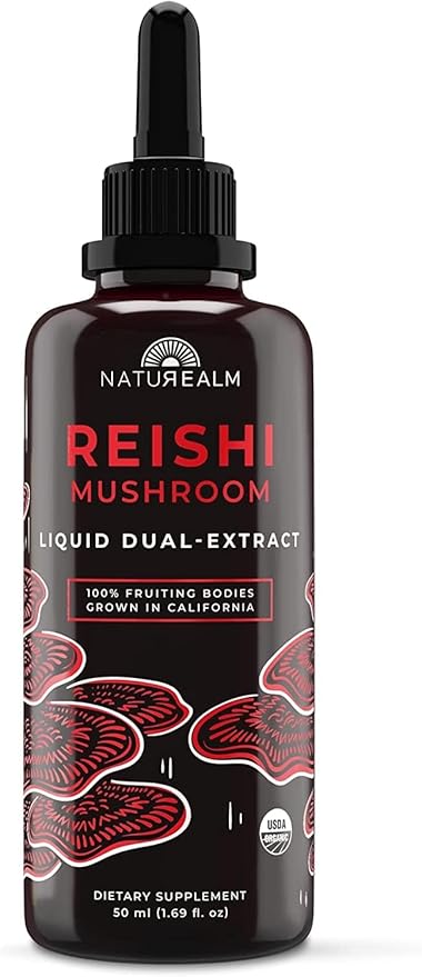 Naturealm Reishi Mushroom Liquid Tincture Supplement – Promotes Calmness Immune Support &amp Sleep Aid Vegan Non-GMO – Organic Fruiting Bodies 1 Month Supply