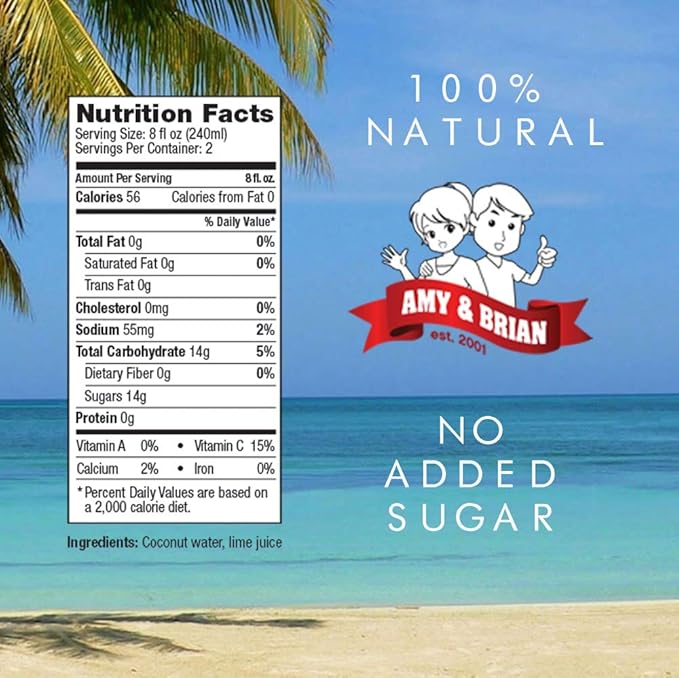 Amy &amp Brian Pure Coconut Water with Lime Non-GMO No Sugar Added Refreshing and Hydrating Real Coconut Water 17.5 Fl Oz (Pack of 12)