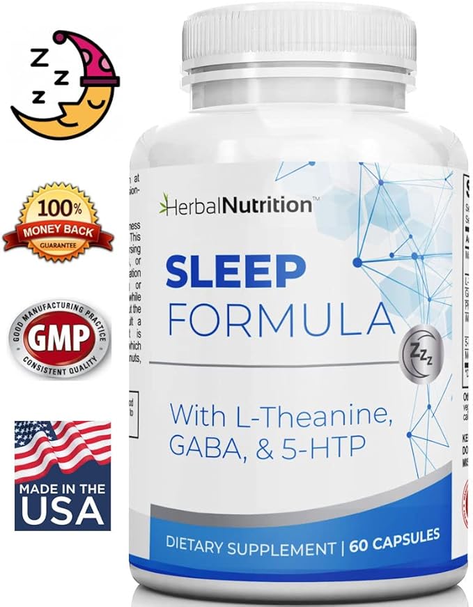 Herbal Nutrition Sleep Support Supplement Sleep Formula is a Multi-Ingredient Sleep Supplement with Melatonin GABA L-Theanine and More Sleep Like You are on Cloud 9! One 60 Ct Bottle