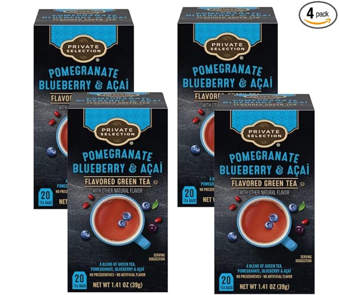 Green Tea Pomegranate Blueberry &amp Acai Private Selection Free 20 bags (Pack of 4)