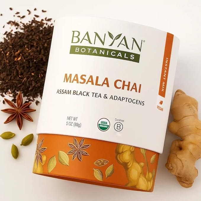 Banyan Botanicals Masala Chai – Organic Tea with Assam Black Tea L-Theanine &amp Adaptogenic Herbs – Vegan Loose Leaf Fair Trade – 3 oz 42 Servings