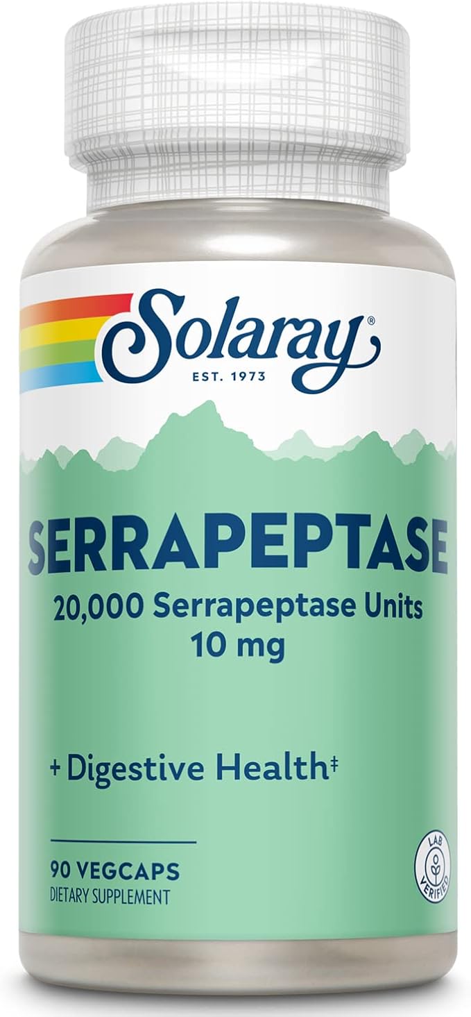 SOLARAY Serrapeptase Enzyme Supplement 10 mg for Men &amp Women - Digestive Support Capsules 20000 Serrapeptase Units per Serving - 90 Veg Caps