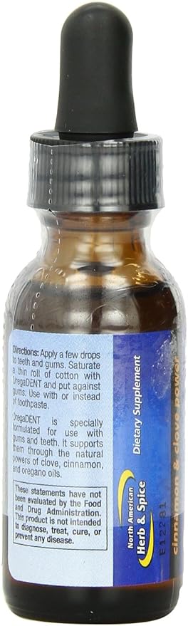 NORTH AMERICAN HERB &amp SPICE OregaDENT Topical Oil - 1 fl. oz. - Healthy Teeth and Gums Support - Oral Health - Freshens Breath - Oregano Clove and Cinnamon Oil - Non-GMO - 220 Total Servings