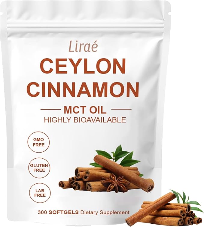 LIRAE Ceylon Cinnamon Soft Gels - 300 Softgels with Mct Oil Extra Strength Cinnamon Supplements Antioxidant Support Non-GMO Gluten Free (1)