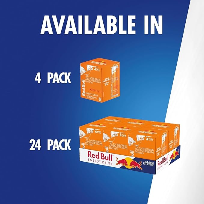 Red Bull Amber Edition Energy Drink Strawberry Apricot with 80mg Caffeine plus Taurine &amp B Vitamins 8.4 Fl Oz Pack of 12 Cans