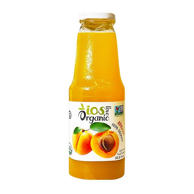 IOS Love Organic Juice - USDA Organic Certified - Cold Pressed No Added Sugar No Water No Artificial Colors No Preservatives No Flavors Added No Gluten - 33.8 Fl Oz (Apricot Pack of 2)