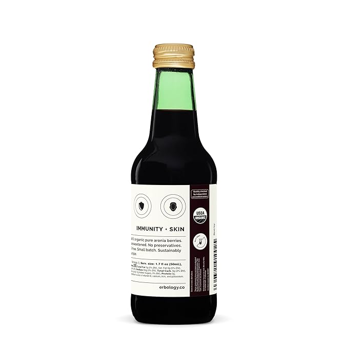 100% Organic Aronia Berry Juice 8.5 fl oz - Rich in Antioxidants - Straight from Farm - Undiluted - No Added Sugar or Preservatives - Non-GMO - Recyclable Glass Bottle