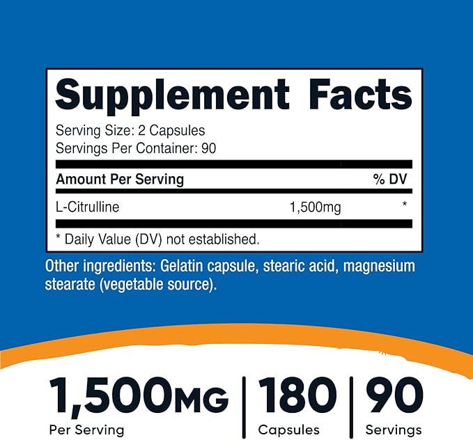Nutricost L-Citrulline 750mg 180 Capsules (2 Bottles)